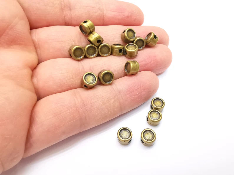 10 Bronze Beads, Round Bronze Beads, Bracelet Beads, Round Hole Beads, Necklace Beads, Antique Bronze Plated Metal 7mm G35481