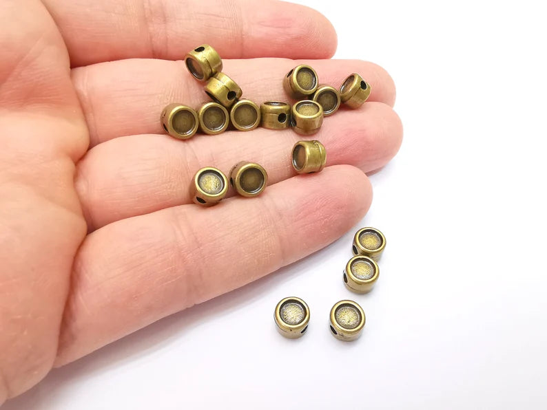 10 Bronze Beads, Round Bronze Beads, Bracelet Beads, Round Hole Beads, Necklace Beads, Antique Bronze Plated Metal 7mm G35481