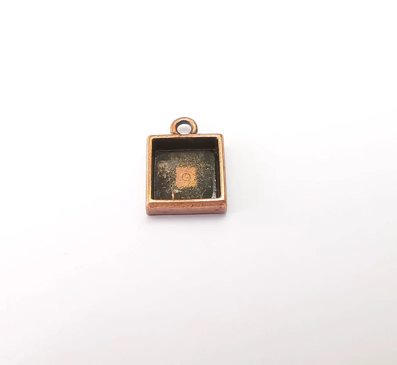 5 Copper Pendant Blank, Cabochon Bezel, Locket Pendant Base, inlay Mountings, Resin Necklace, Antique Copper Plated (10x10 mm blank) G35482