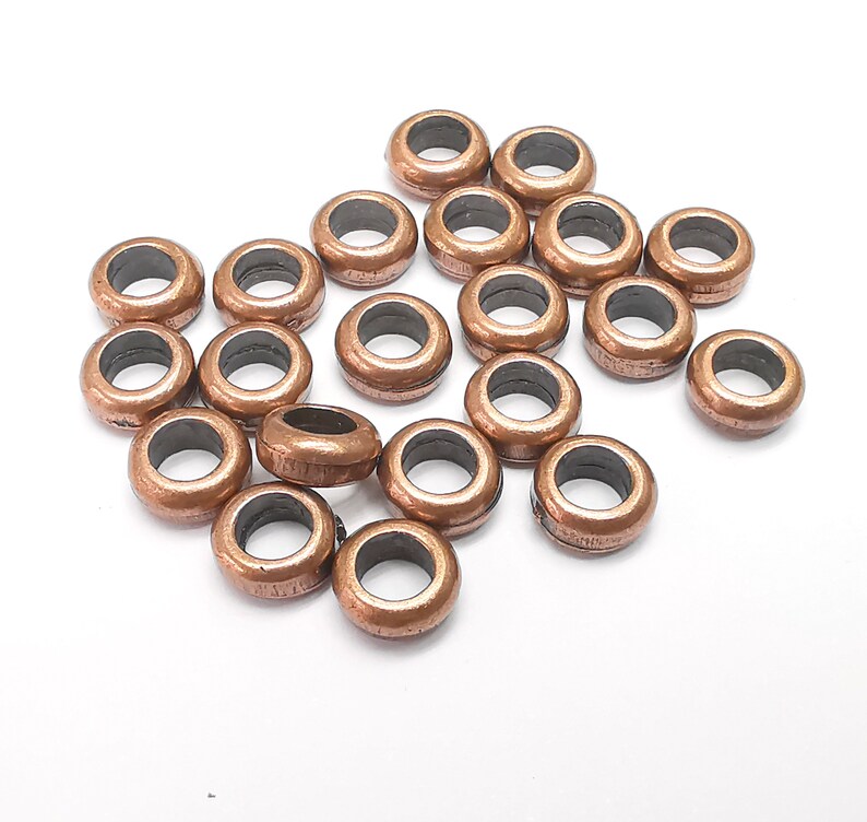 10 Rondelle Beads, Copper Beads, Bracelet Beads, Round Hole Beads, Necklace Beads, Antique Copper Plated Metal 8mm G35309