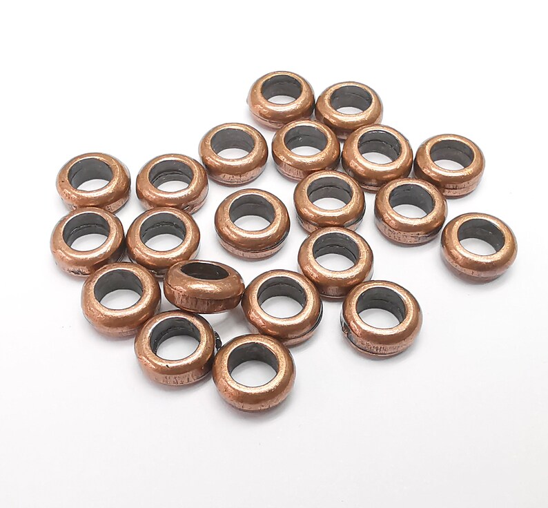 10 Rondelle Beads, Copper Beads, Bracelet Beads, Round Hole Beads, Necklace Beads, Antique Copper Plated Metal 8mm G35309