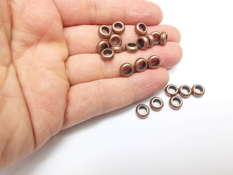 10 Rondelle Beads, Copper Beads, Bracelet Beads, Round Hole Beads, Necklace Beads, Antique Copper Plated Metal 8mm G35309