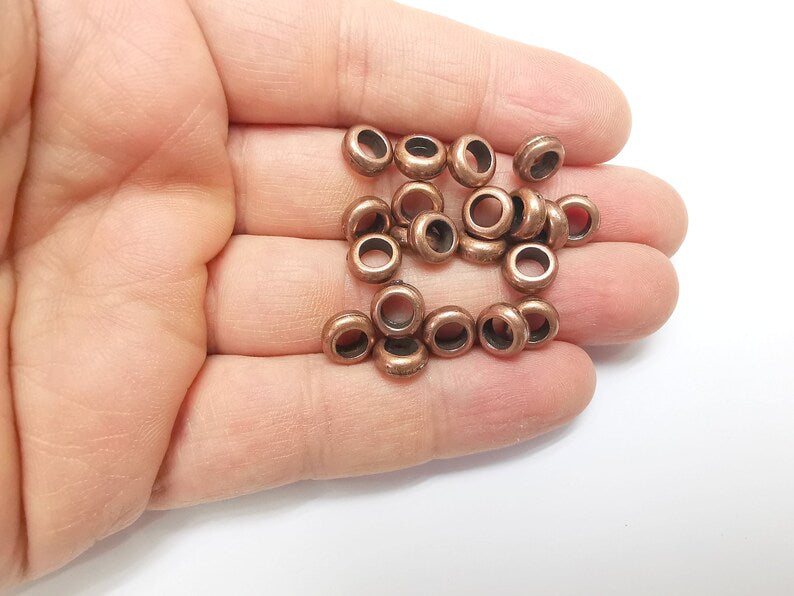 10 Rondelle Beads, Copper Beads, Bracelet Beads, Round Hole Beads, Necklace Beads, Antique Copper Plated Metal 8mm G35309