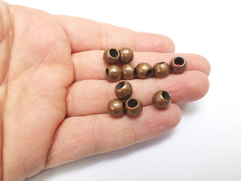 5 Ball Beads, Round Copper Beads, Metal Beads, Bracelet Beads, Round Hole Beads, Necklace Beads, Antique Copper Plated Metal 9mm G35312