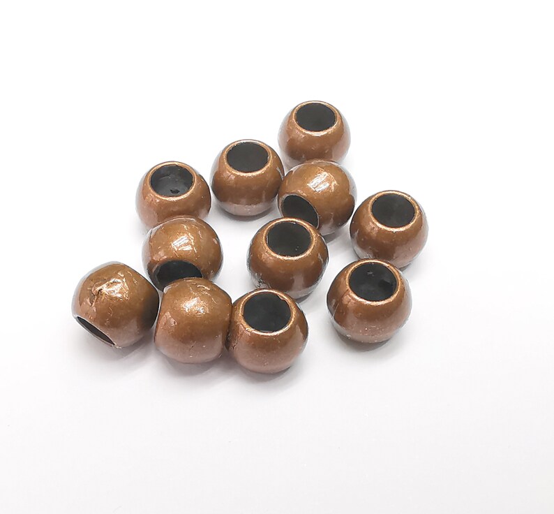 5 Ball Beads, Round Copper Beads, Metal Beads, Bracelet Beads, Round Hole Beads, Necklace Beads, Antique Copper Plated Metal 9mm G35312