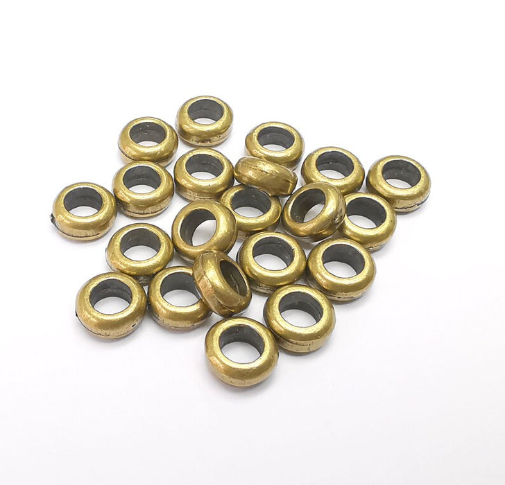 10 Rondelle Beads, Bronze Beads, Metal Beads, Bracelet Beads, Wide Hole Beads, Necklace Beads, Antique Bronze Plated Metal 8mm G35313