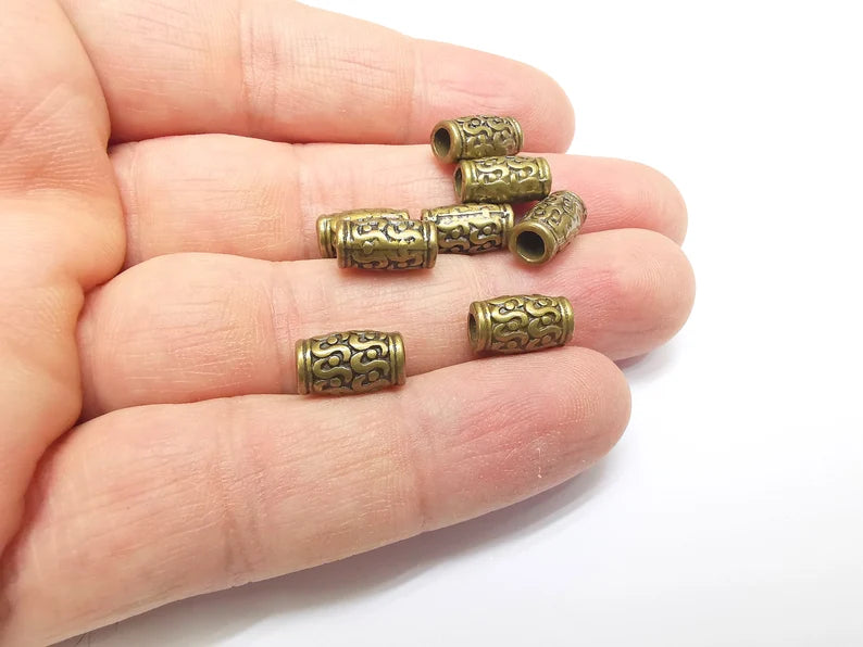 5 Cylinder Beads, Indian bead, Tribal bead, Native Bead, African Bead, Bracelet Beads, Necklace Beads, Antique Bronze Plated 12x6mm G35315