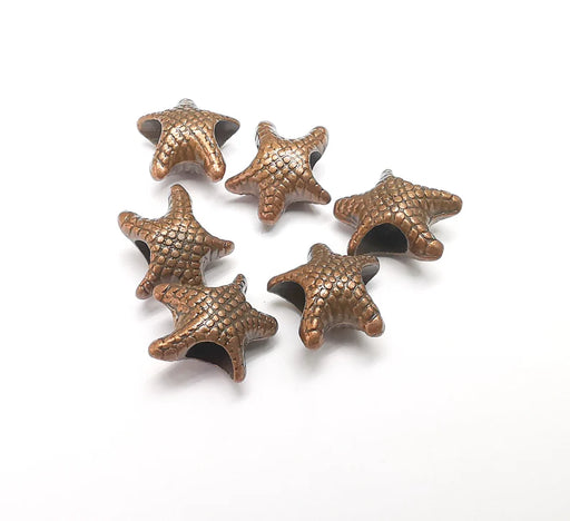 5 Starfish Beads, Copper Beads, Metal Beads, Bracelet Beads, Large Hole Beads, Necklace Beads, Antique Copper Plated Metal 13x12mm G35316