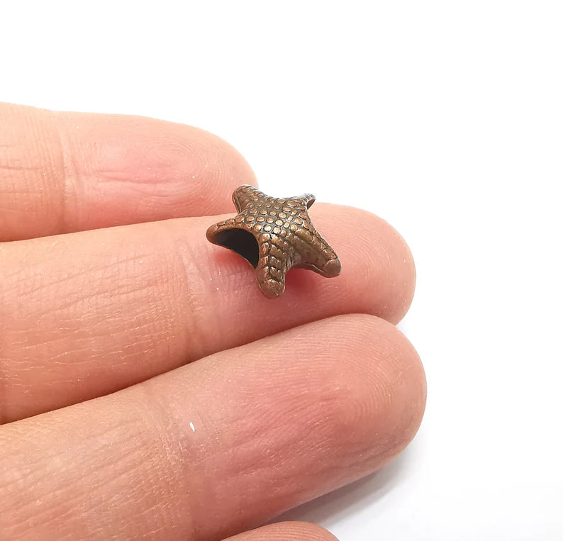 5 Starfish Beads, Copper Beads, Metal Beads, Bracelet Beads, Large Hole Beads, Necklace Beads, Antique Copper Plated Metal 13x12mm G35316