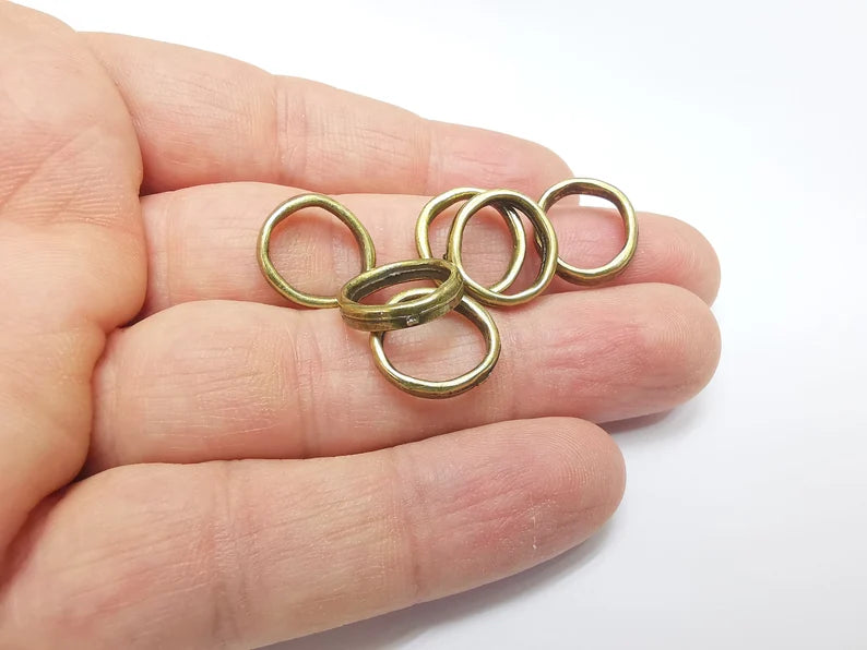 5 Bronze Circle, Bracelet Beads, Organic Shape Circle, Large Hole Beads, Necklace Parts, Antique Bronze Plated Metal 15mm G35317