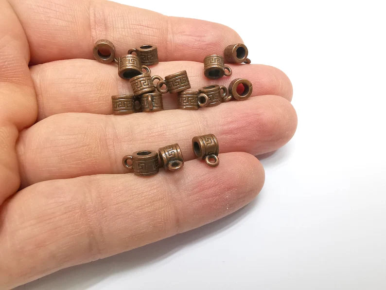 5 Copper Bail Beads, Copper Beads, Bracelet Beads, Rodelle loop Beads, Necklace Beads, Antique Copper Plated Metal 8mm G35318