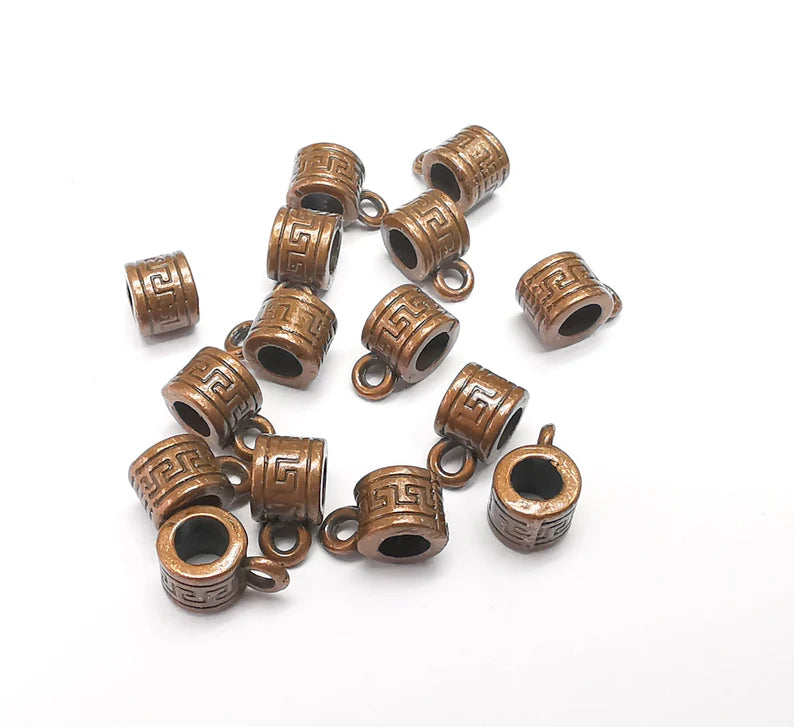 5 Copper Bail Beads, Copper Beads, Bracelet Beads, Rodelle loop Beads, Necklace Beads, Antique Copper Plated Metal 8mm G35318