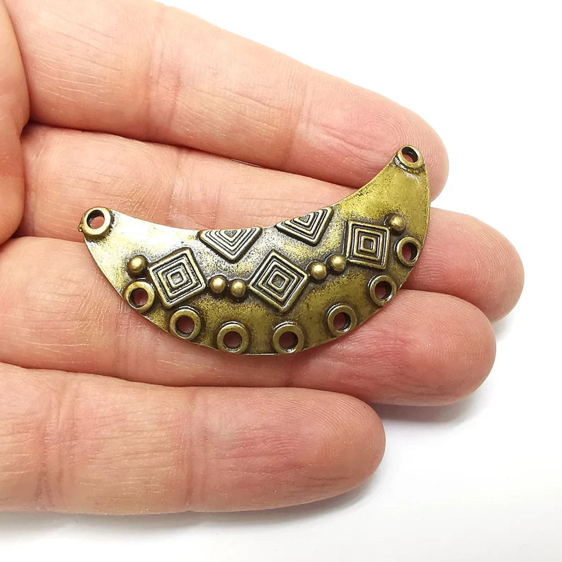 Crescent Dome Charms, Ethnic Connector, Rustic Charms, Earring Charms, Bronze Pendant, Necklace Parts, Antique Bronze Plated 53mm G35324