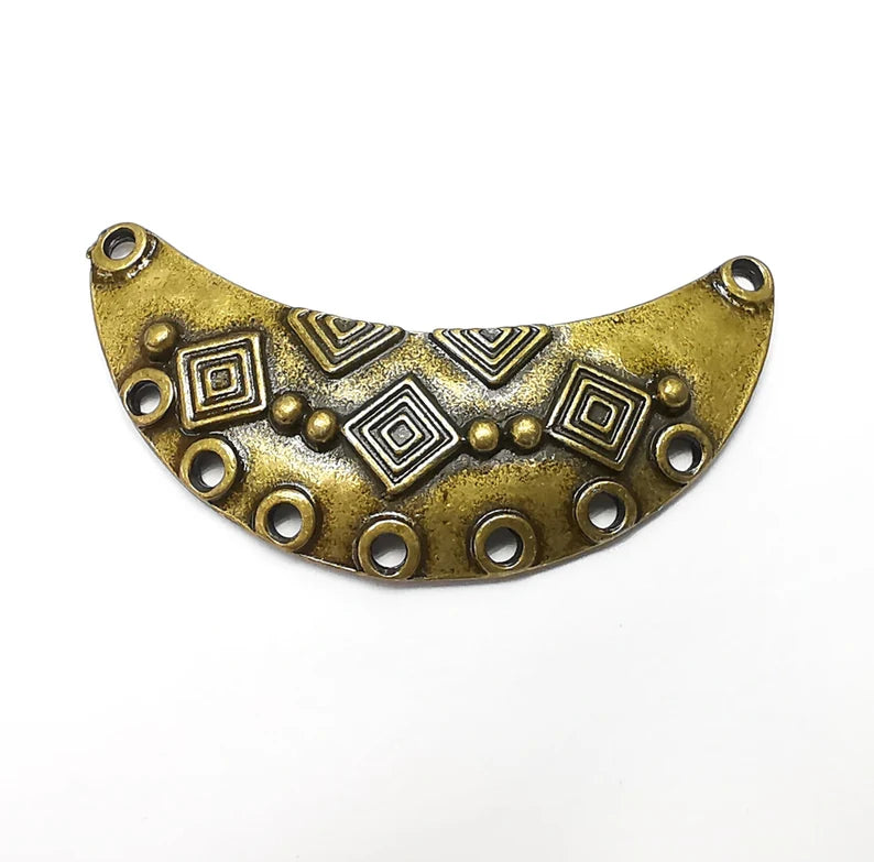 Crescent Dome Charms, Ethnic Connector, Rustic Charms, Earring Charms, Bronze Pendant, Necklace Parts, Antique Bronze Plated 53mm G35324