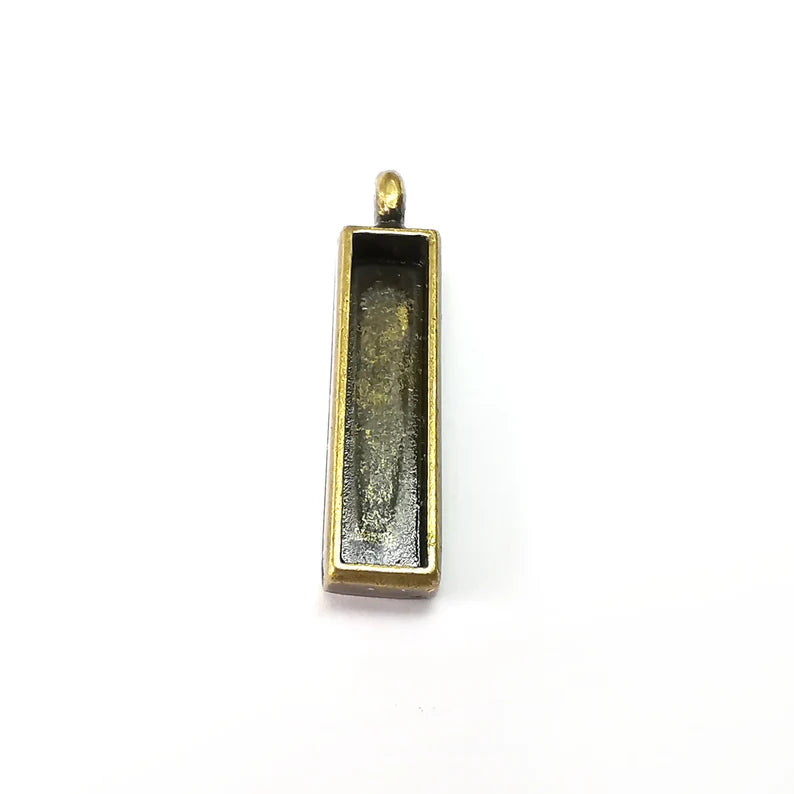 2 Rectangle Pendant Blanks, Resin Bezel Bases, Mosaic Mountings, Dry flower Frame, Polymer Clay base, Antique Bronze Plated (25x5mm) G35488
