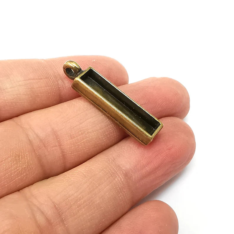 2 Rectangle Pendant Blanks, Resin Bezel Bases, Mosaic Mountings, Dry flower Frame, Polymer Clay base, Antique Bronze Plated (25x5mm) G35488