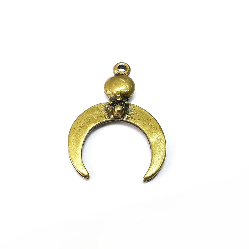Moon Charms, Crescent Charms, Boho Charms, Dangle Earring Charms, Bronze Pendant, Necklace Parts, Antique Bronze Plated 34x24mm G35489