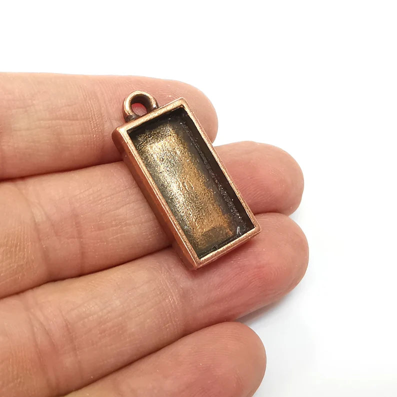 Copper Pendant Blank, Cabochon Bezel, Locket Pendant Base, inlay Mountings, Resin Necklace, Antique Copper Plated (25x12 mm blank) G35491