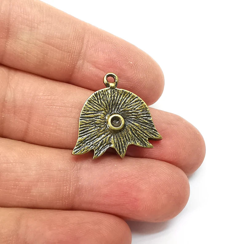 5 Copper Flower Charms, Lotus Baroque Charms, Earring Charms, Copper Rustic Pendant, Necklace Parts, Antique Copper Plated 23x22mm G35492