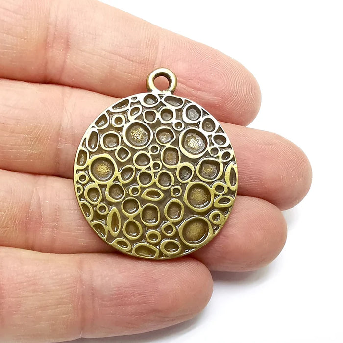 Bronze Medallion Charms, Locket Pendant, Mottled Charms, Earring Charms, Boho Charms, Crater charms, Antique Bronze Plated (40x33mm) G35326