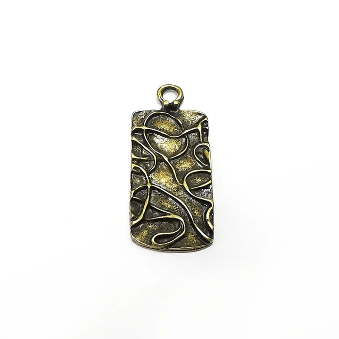 Bronze Charms, Rectangle Pendant, Mottled Charms, Earring Charms, Boho Charms, Antique Bronze Plated (40x18mm) G35328