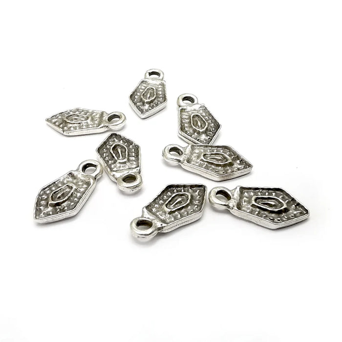 10 Silver Charms, Dangle Charms, Ethnic Earring Charms, Silver Rustic Pendant, Necklace Parts, Antique Silver Plated 14x7mm G35329