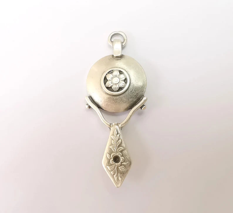 Silver Dangle Charms, Boho Charms, Rustic Charms, Earring Charms, Silver Pendant, Necklace Parts, Antique Silver Plated 53x20mm G35493
