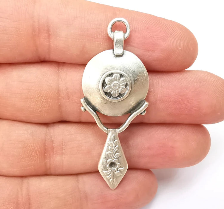 Silver Dangle Charms, Boho Charms, Rustic Charms, Earring Charms, Silver Pendant, Necklace Parts, Antique Silver Plated 53x20mm G35493