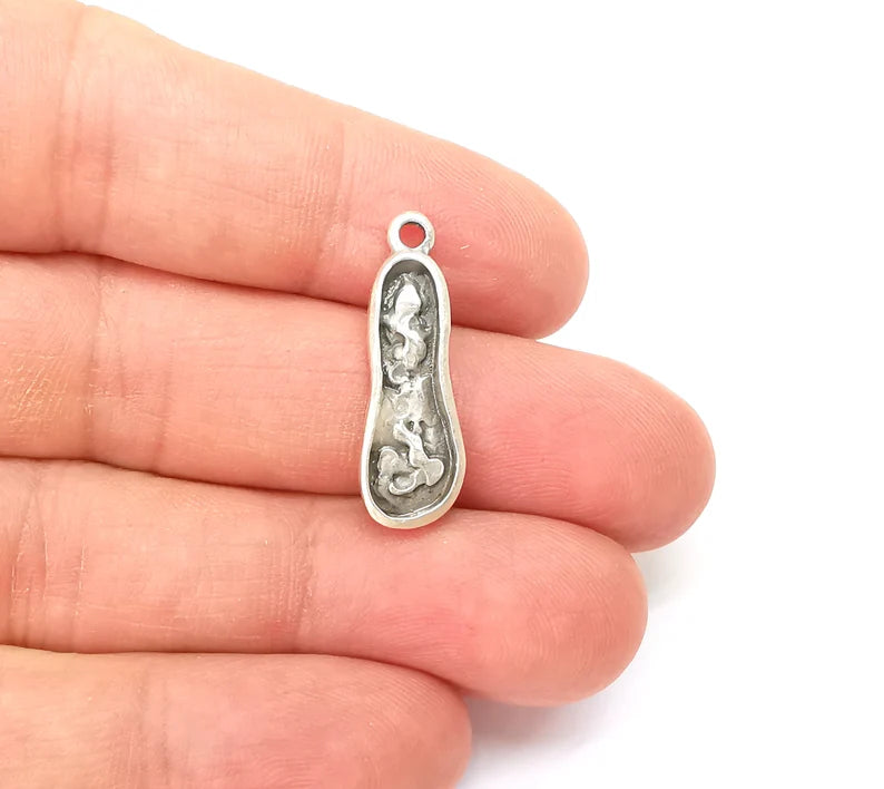 2 Silver Dangle Charms, Boho Charms, Rustic Charms, Earring Charms, Silver Pendant, Necklace Parts, Antique Silver Plated 27x9mm G35496