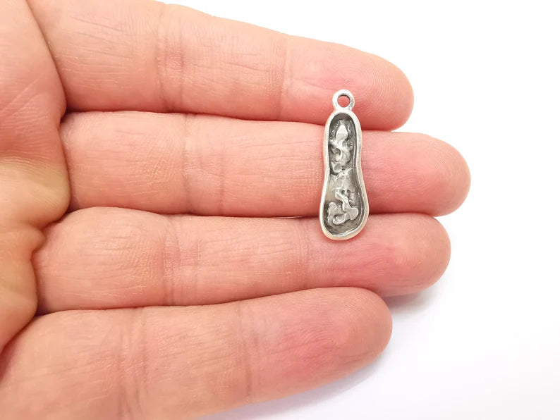 2 Silver Dangle Charms, Boho Charms, Rustic Charms, Earring Charms, Silver Pendant, Necklace Parts, Antique Silver Plated 27x9mm G35496