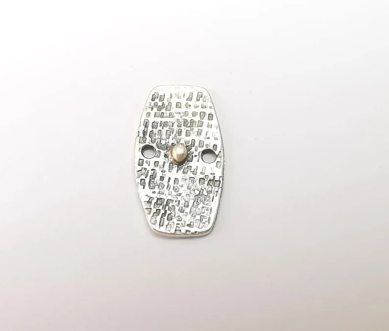 5 Two Hole Connector, Silver Jewelry Parts, Silver Bracelet Component, Antique Silver Finding, Antique Silver Plated Metal (25x13mm) G35497