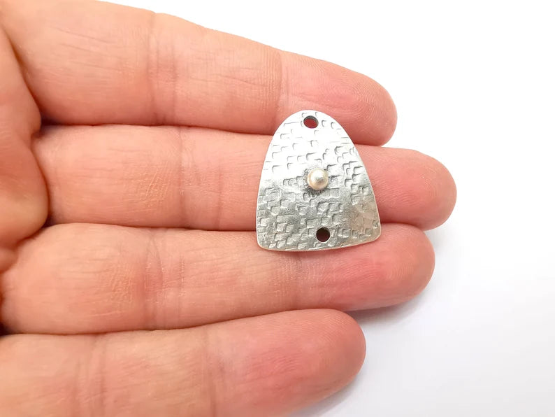 2 Two Hole Connector, Silver Jewelry Parts, Silver Bracelet Component, Antique Silver Finding, Antique Silver Plated Metal (26x23mm) G35504