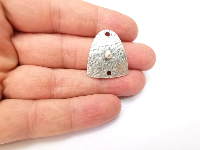 2 Two Hole Connector, Silver Jewelry Parts, Silver Bracelet Component, Antique Silver Finding, Antique Silver Plated Metal (26x23mm) G35504