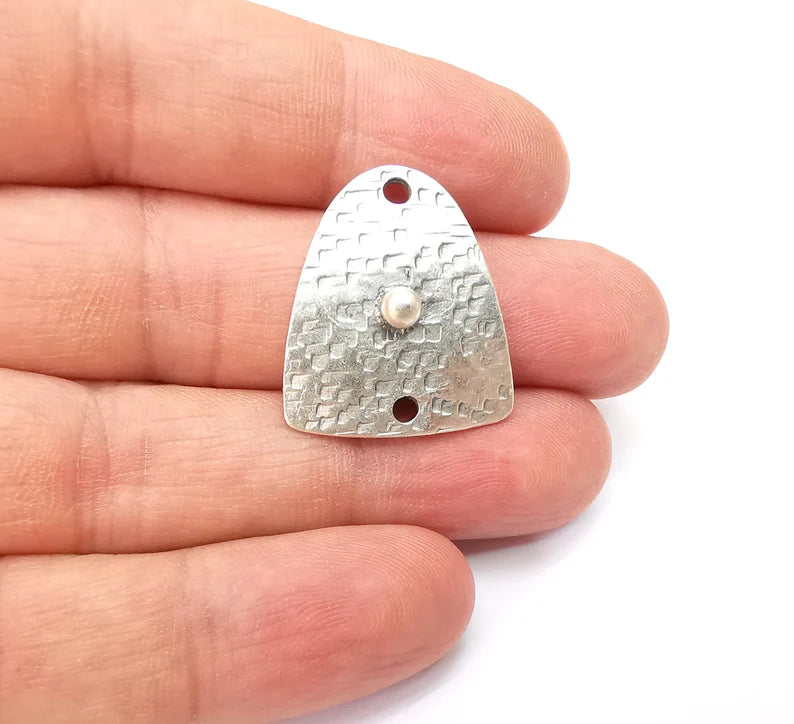 2 Two Hole Connector, Silver Jewelry Parts, Silver Bracelet Component, Antique Silver Finding, Antique Silver Plated Metal (26x23mm) G35504