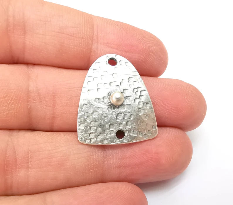 2 Two Hole Connector, Silver Jewelry Parts, Silver Bracelet Component, Antique Silver Finding, Antique Silver Plated Metal (26x23mm) G35504