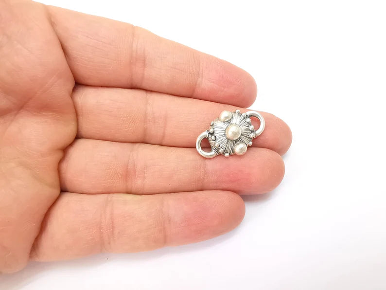 2 Silver Rustic Connector, Jewelry Parts, Silver Bracelet Component, Antique Silver Finding, Antique Silver Plated Metal (27x16mm) G35506