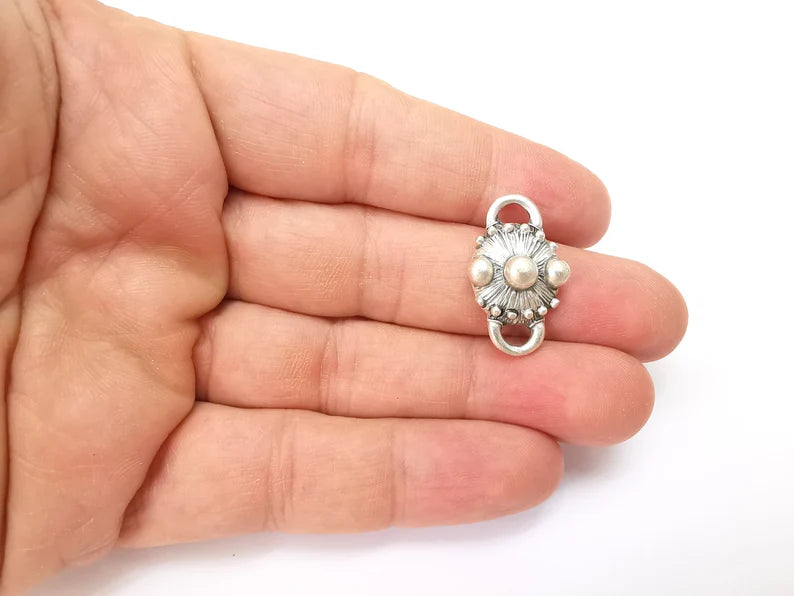 2 Silver Rustic Connector, Jewelry Parts, Silver Bracelet Component, Antique Silver Finding, Antique Silver Plated Metal (27x16mm) G35506