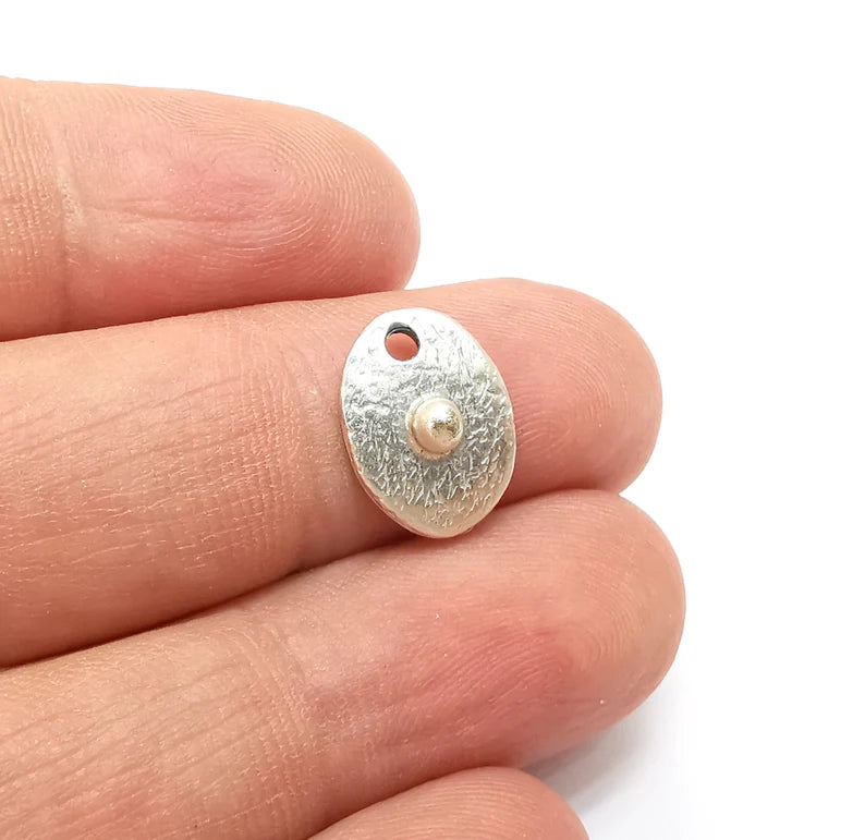 5 Silver Oval Charms, Boho Charms, Rustic Charms, Earring Charms, Silver Pendant, Necklace Parts, Antique Silver Plated 14x10mm G35608