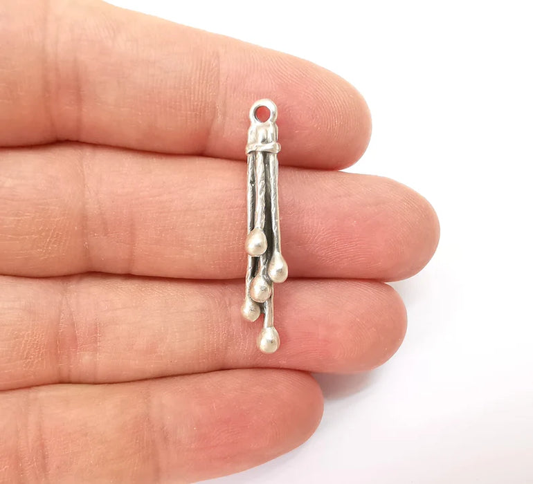 2 Silver Stalactite Charms, Boho Charm, Rustic Charm, Earring Charm, Silver Pendant, Necklace Parts, Antique Silver Plated 38x5mm G35511