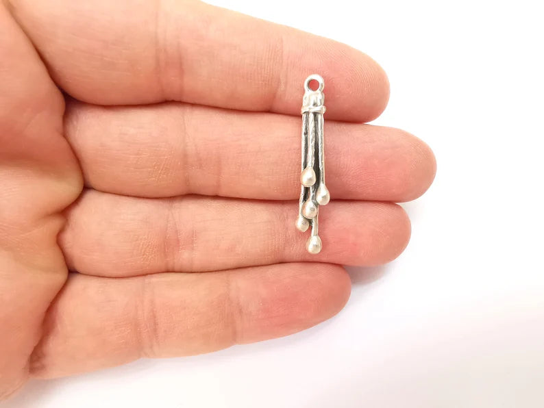 2 Silver Stalactite Charms, Boho Charm, Rustic Charm, Earring Charm, Silver Pendant, Necklace Parts, Antique Silver Plated 38x5mm G35511
