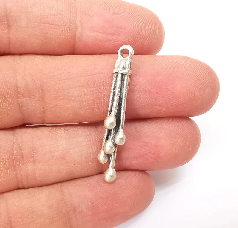 2 Silver Stalactite Charms, Boho Charm, Rustic Charm, Earring Charm, Silver Pendant, Necklace Parts, Antique Silver Plated 38x5mm G35511