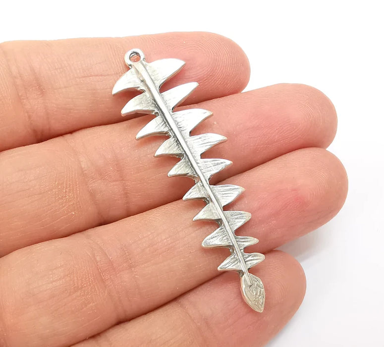 Silver Fern Charms, Boho Charm, Rustic Charm, Earring Charm, Silver Pendant, Necklace Parts, Antique Silver Plated 57x16mm G35513