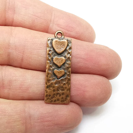 2 Copper Hearts Charms, Baroque Charms, Ethnic Earring Charms, Copper Rustic Pendant, Necklace Parts, Antique Copper Plated 34x12mm G35333
