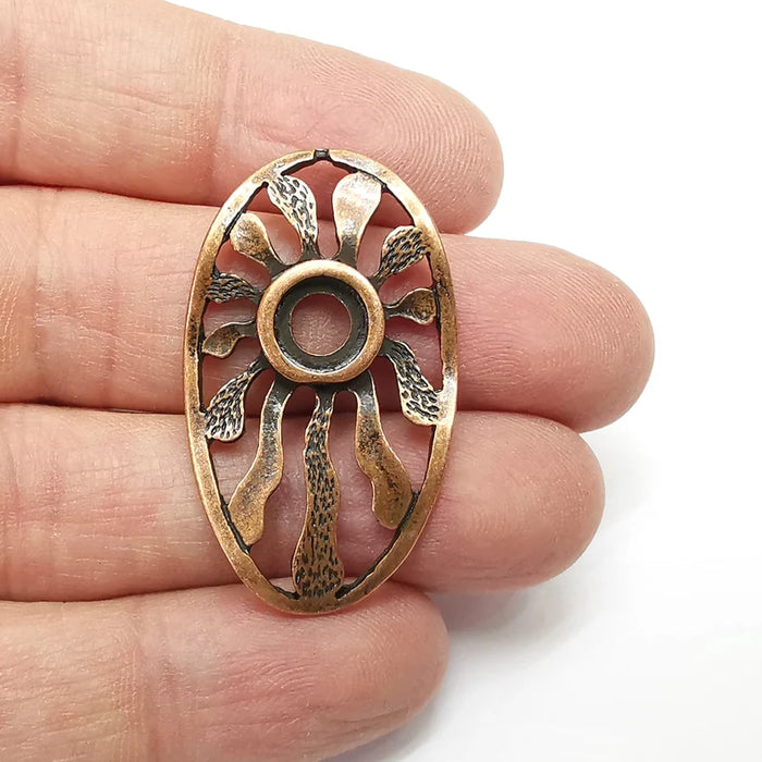 Copper Sun Charms, Oval Baroque Charms, Ethnic Earring Charms, Copper Rustic Pendant, Necklace Parts, Antique Copper Plated 41x24mm G35336