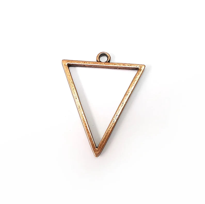 2 Triangle Charms, Frame Connector , Geometric Charms Jewelry Parts, Bracelet Component, Antique Copper Plated Metal Finding (33x26mm) G35514