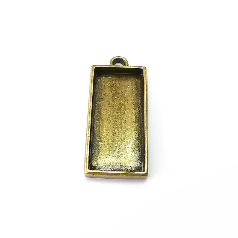 Rectangle Pendant Blanks, Resin Bezel Bases, Mosaic Mountings, Dry flower Frame, Polymer Clay base, Antique Bronze Plated (35x16mm) G35515
