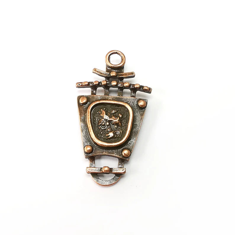 Copper Charms, Boho Charms, Dangle Charms, Earring Charms, Rustic Charms, Necklace Parts, Antique Copper Plated 46x25mm G35516