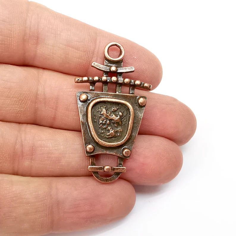 Copper Charms, Boho Charms, Dangle Charms, Earring Charms, Rustic Charms, Necklace Parts, Antique Copper Plated 46x25mm G35516