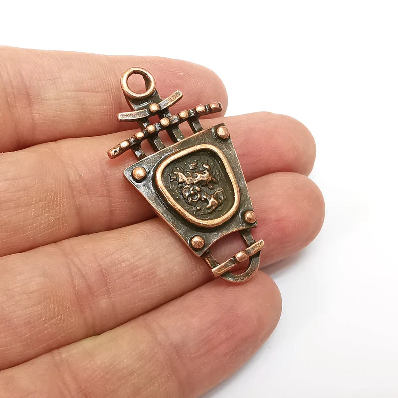 Copper Charms, Boho Charms, Dangle Charms, Earring Charms, Rustic Charms, Necklace Parts, Antique Copper Plated 46x25mm G35516