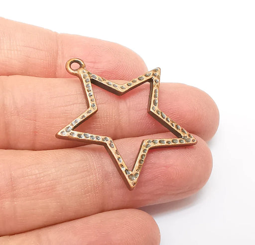 2 Copper Star Charms, Boho Charms, Dangle Charms, Earring Charms, Rustic Charms, Necklace Parts, Antique Copper Plated 35x31mm G35338